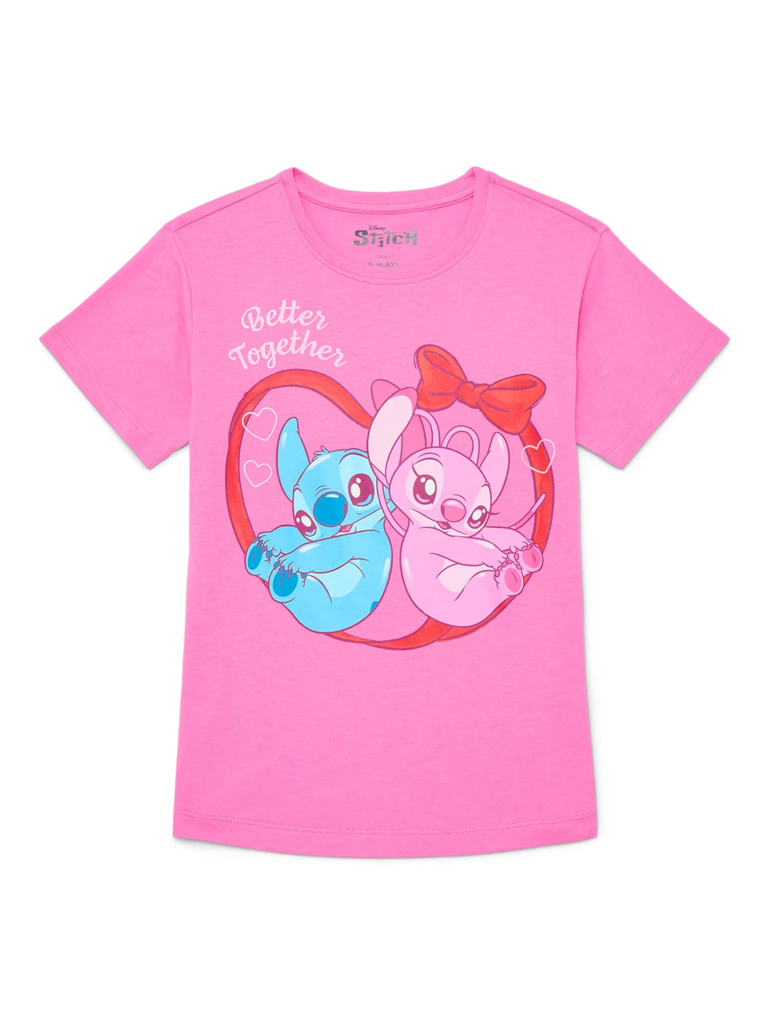 Stitch & Angel Girls Valentine's Day Graphic Tee, Sizes 4-16 | Walmart (US)