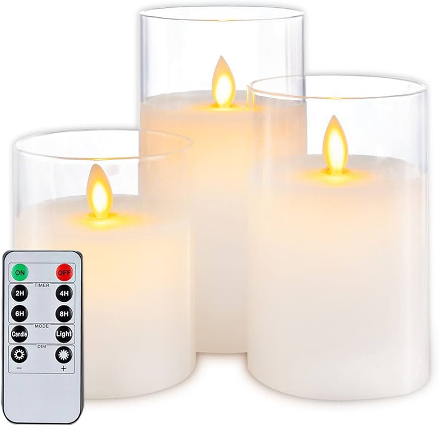 5plots Pure White Flickering Flameless Candles, Battery Operated Glass LED Pillar Candles with Re... | Amazon (US)
