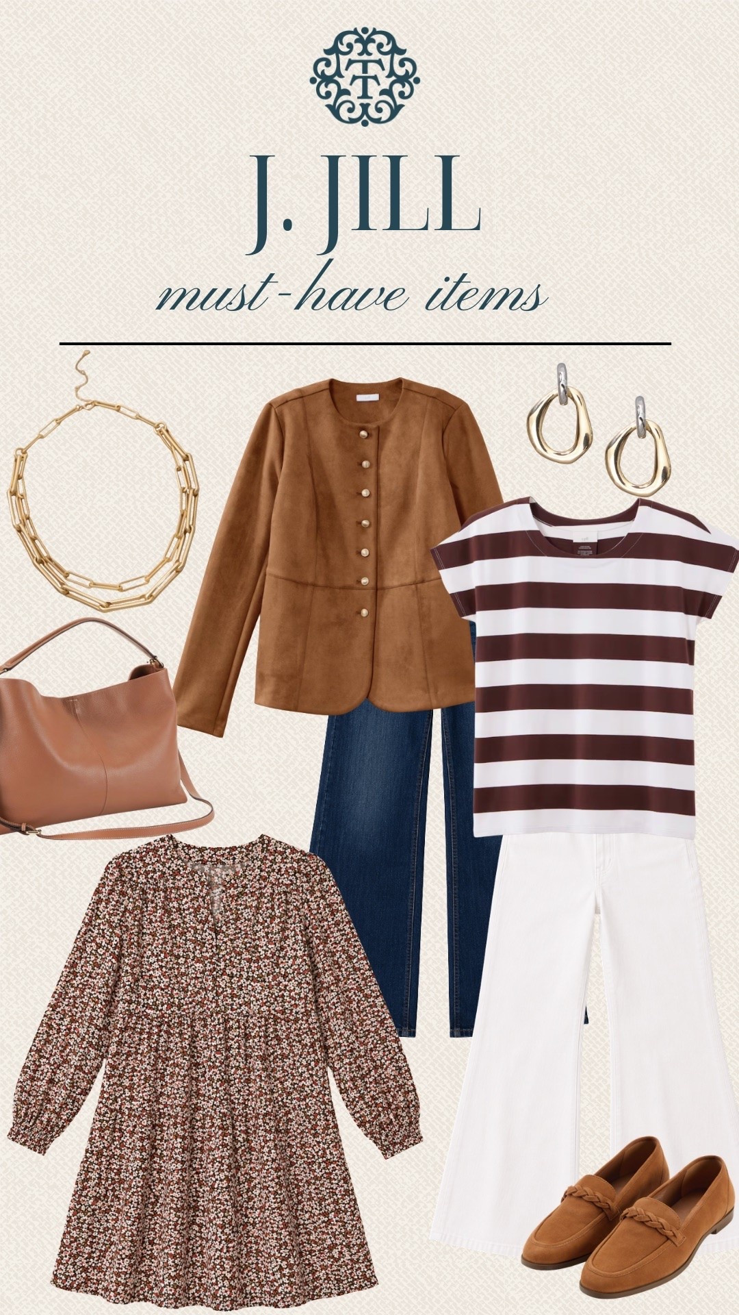 J. Jill fall must-haves with warm brown tones, classic stripes, floral prints, and easy denim. We’re loving the mix of suede, gold jewelry, white jeans, and brown loafers for simple outfits that still feel put together. These pieces are perfect for building a fall wardrobe you’ll reach for all season.

#LTKSeasonal #LTKOver40 #LTKMidsize