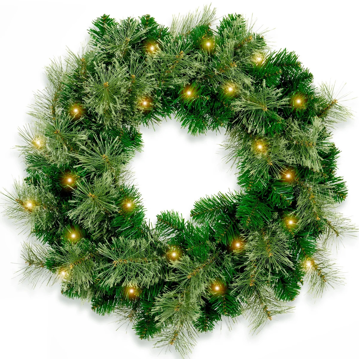 24 Inch Pre Lit Artificial Christmas Wreath With 40 LED Warm Yellow Lights And 140 PVC Tree Branc... | Walmart (US)