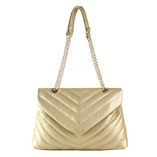 LMKIDS Quilted Crossbody Bags for Women, Trendy Roomy Shoulder Handbags with Flap Gold Hardware Chain Purses Shoulder Bag (Golden) | Amazon (US)