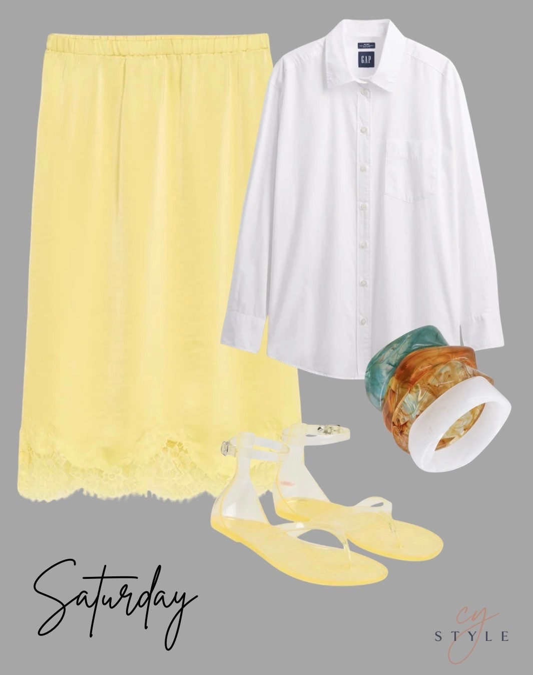 I’ll skip the place shorts trend but I love this lace skirt-especially the color! 💛 Pair with a simple white blouse, roll up the sleeves=instant chic! 
And these bangles!!!

#LTKootd #LTKOver40