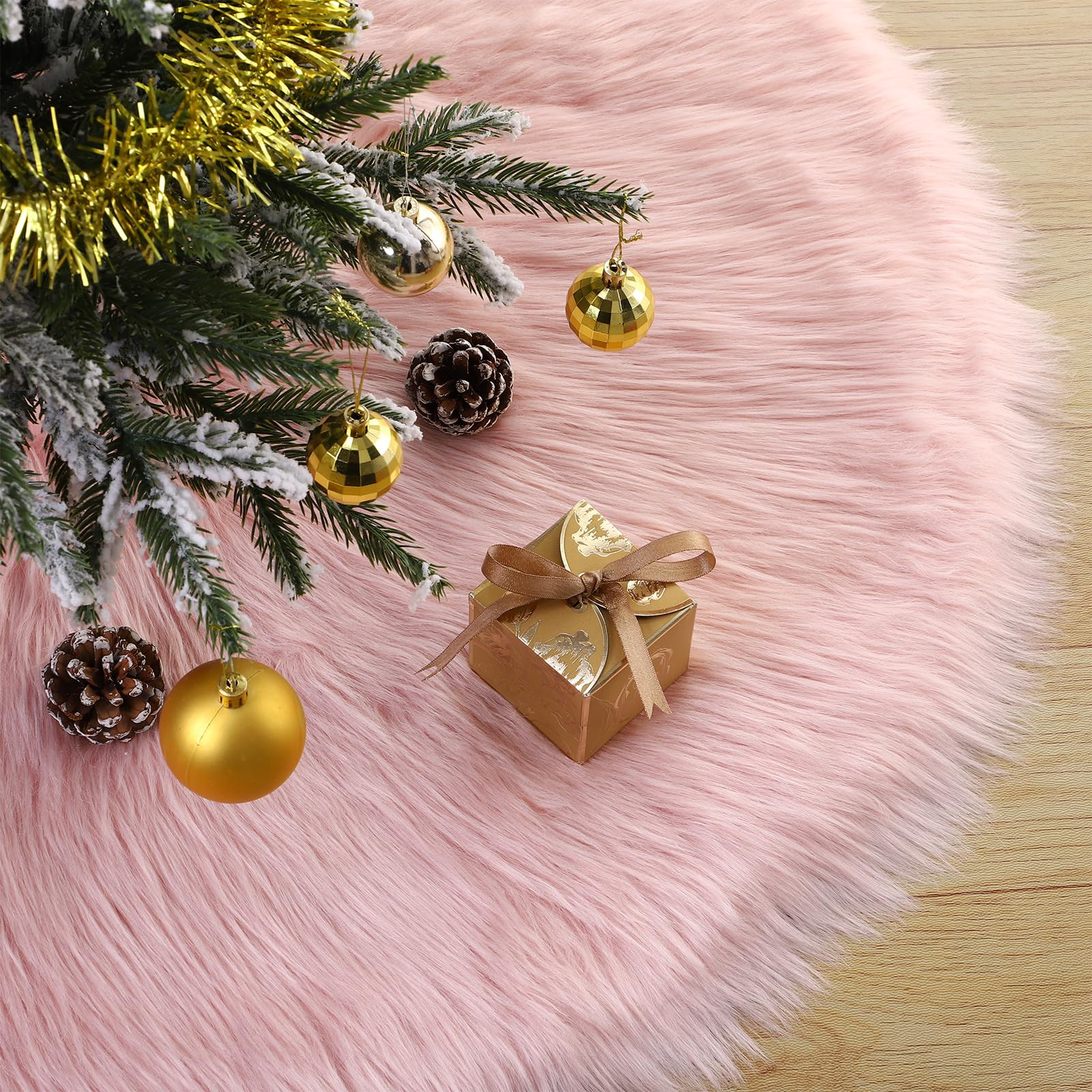 36 Inch Wool Fur Christmas Tree Skirt Thick Plush Pink Tree Skirt Christmas Tree Decoration for X... | Amazon (US)
