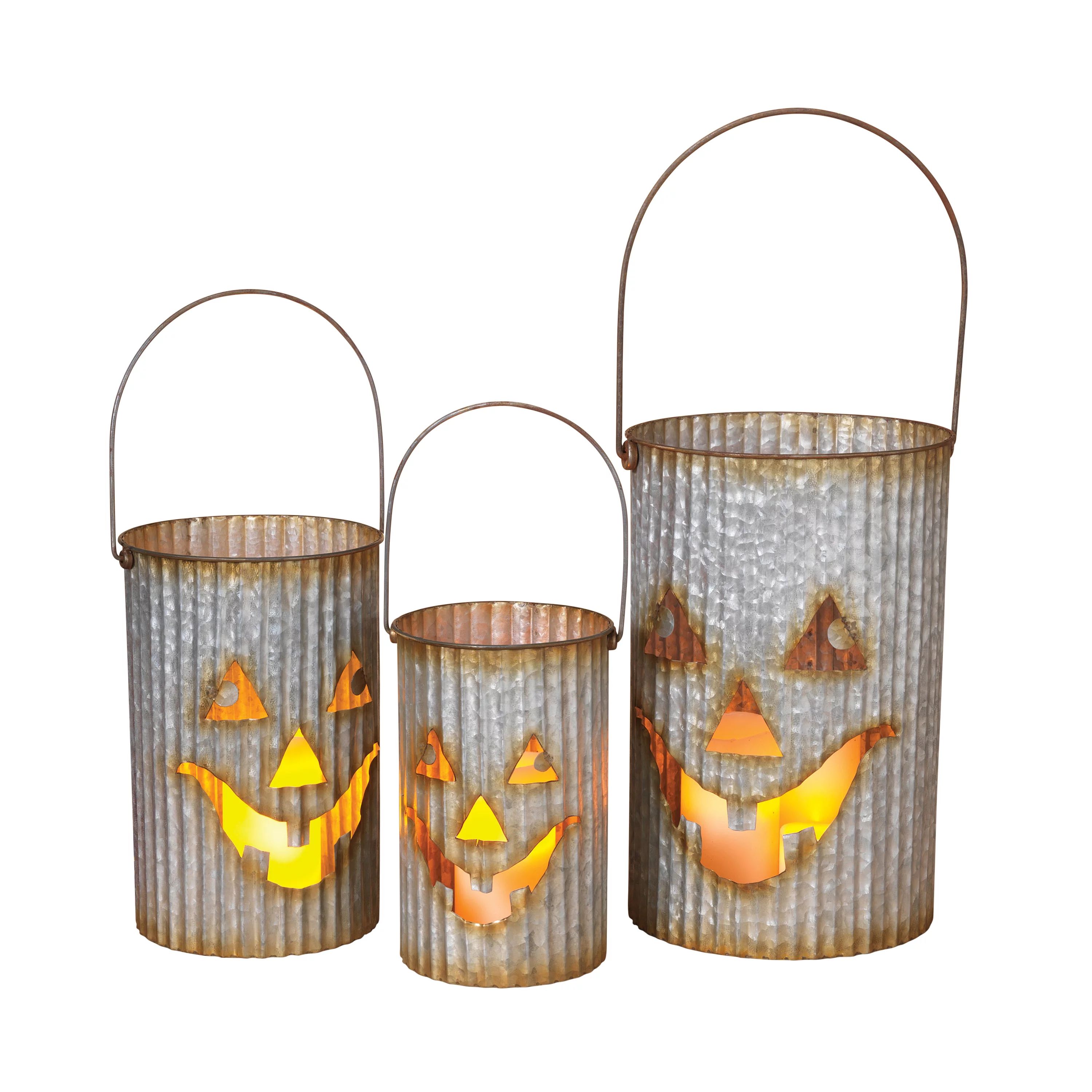 Gerson Set of 3 Nested Galvanized Corrugated Metal Pumpkin Luminaries | Walmart (US)