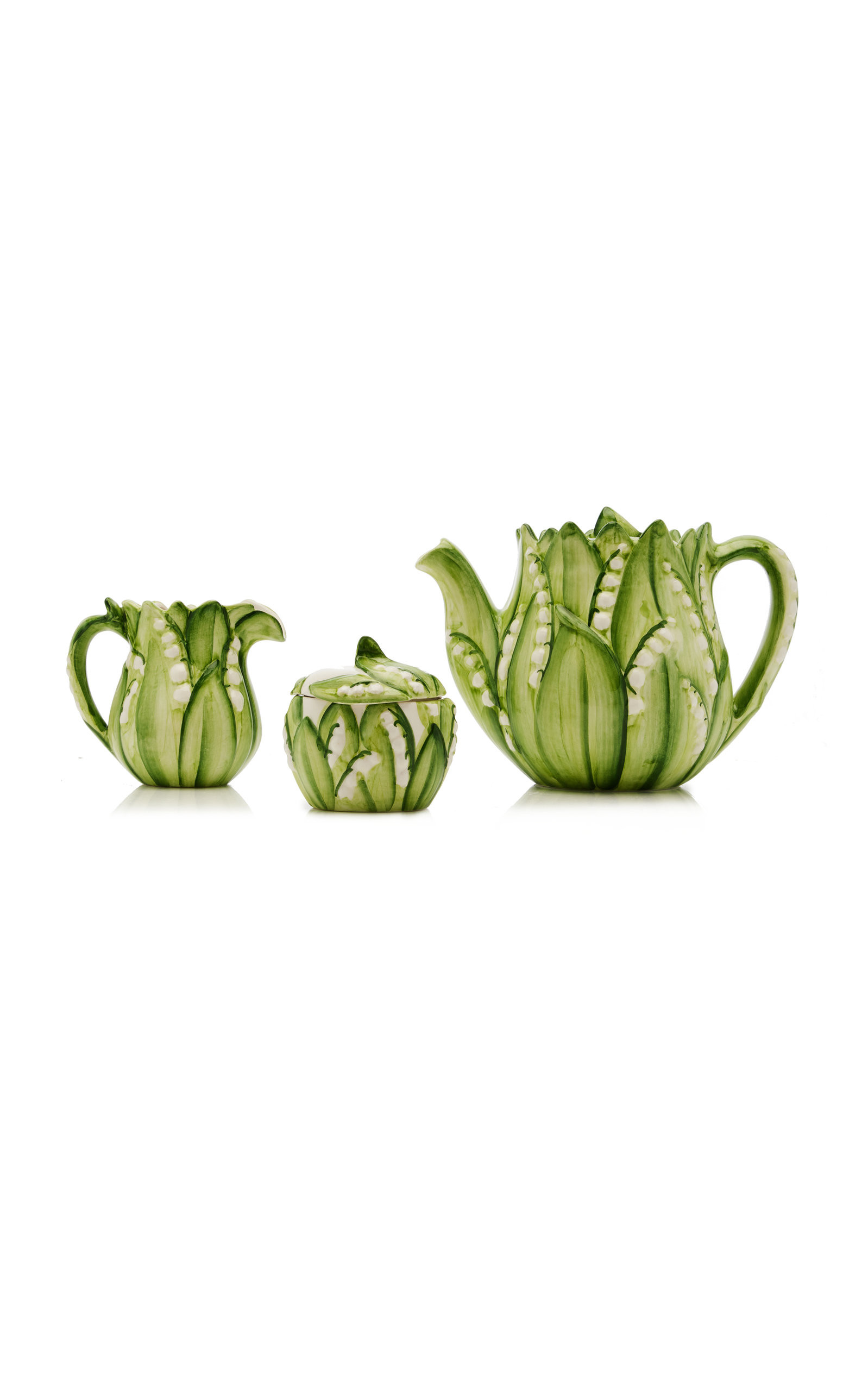 Lily Of The Valley Ceramic Teapot, Cream, and Sugar Set | Moda Operandi (Global)