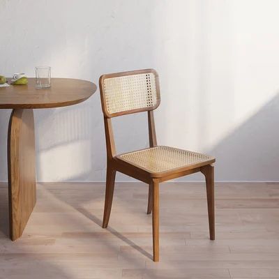 Rustic Walnut Side Chair Cane Dining Chair Ash Wood-Homary | Homary