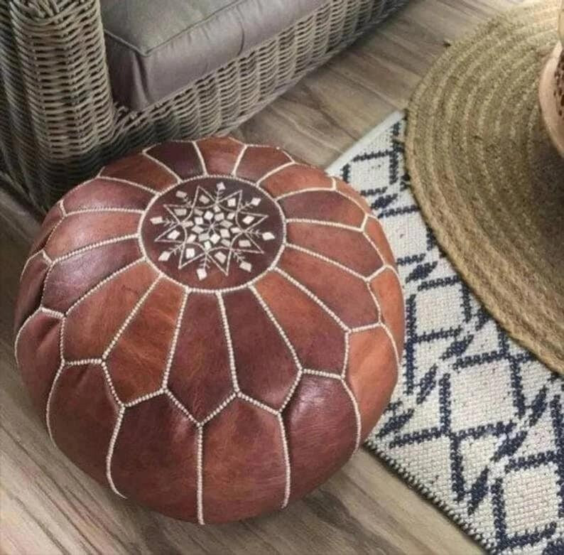 Moroccan Ottoman Poufmoroccan Leather Pouf Moroccan Pouffe - Etsy | Etsy (US)