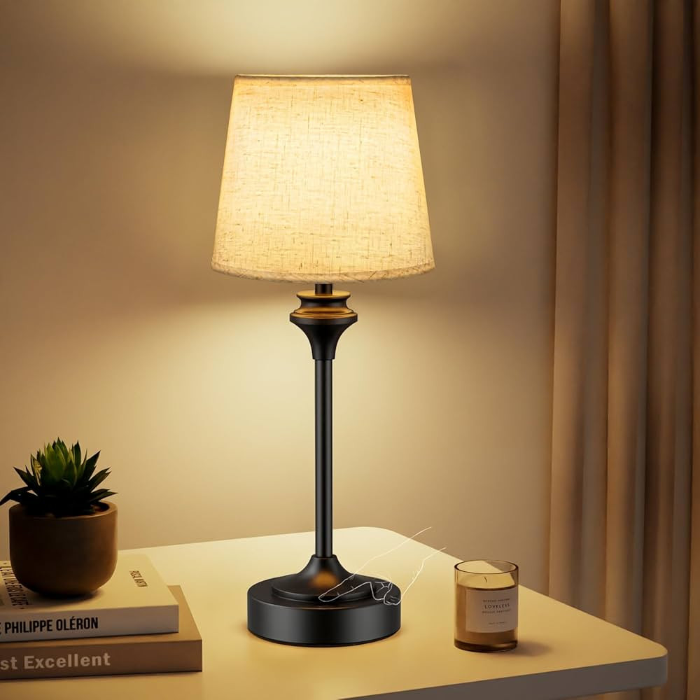 NIORSUN Portables Cordless Table Lamp,Flaxen Fabric Shade Battery Operated Lamp,5200mAh Bedside T... | Amazon (US)
