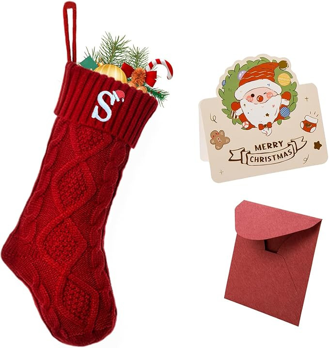 Ulico Christmas Stockings with Initials, 18’’ Large Embroidered Monogram Knit Christmas Stock... | Amazon (US)