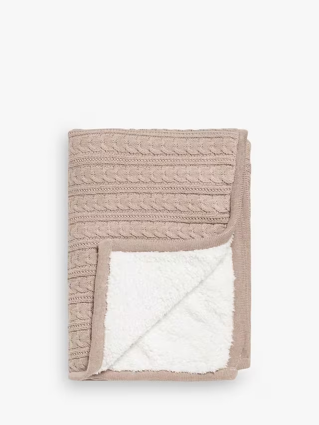 John LewisKids' Cable Knit Sherpa Fleece Throw, 150 x 100cm, Linen Sand | John Lewis (UK)