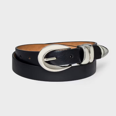 Women's Organic Silver Buckle Belt - A New Day™ Black L: Adjustable Skinny Strap, Solid Pattern | Target