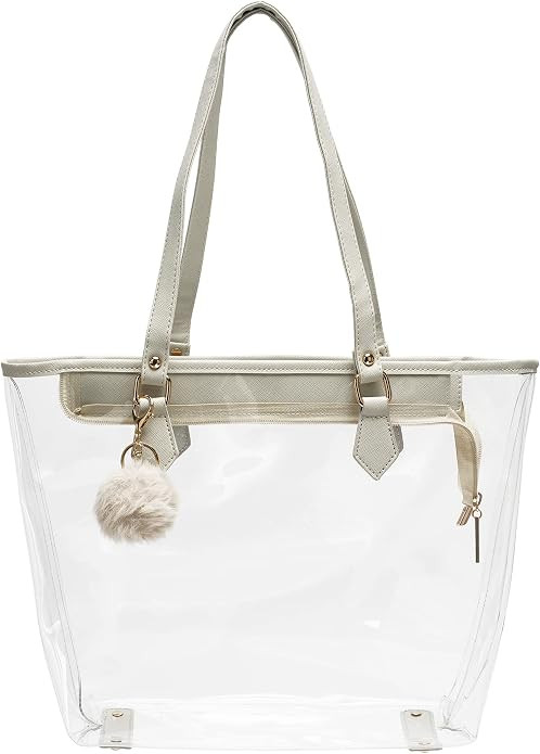 Large Clear Bag Transparent Shoulder Handbag with Black Plush Pendant | Amazon (US)