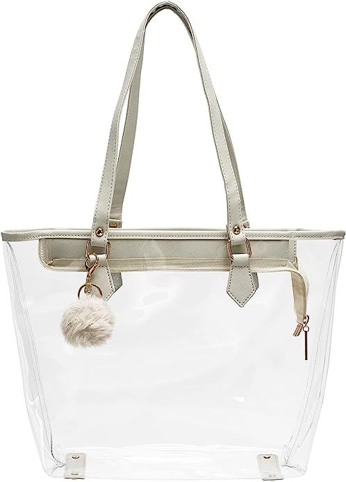 Large Clear Bag Transparent Shoulder Handbag with Black Plush Pendant | Amazon (US)