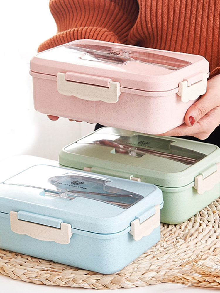 Wheat Straw Lunch Box With Spoon & Chopstick | SHEIN