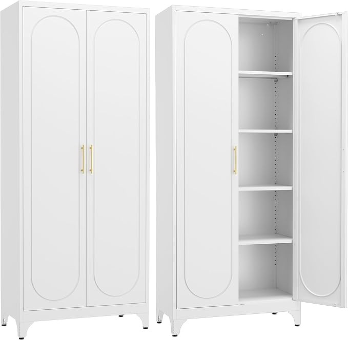 Metal Storage Cabinet with Doors and Shelves,75 Inch White Pantry Cabinets for Kitchen Storage,Ta... | Amazon (US)