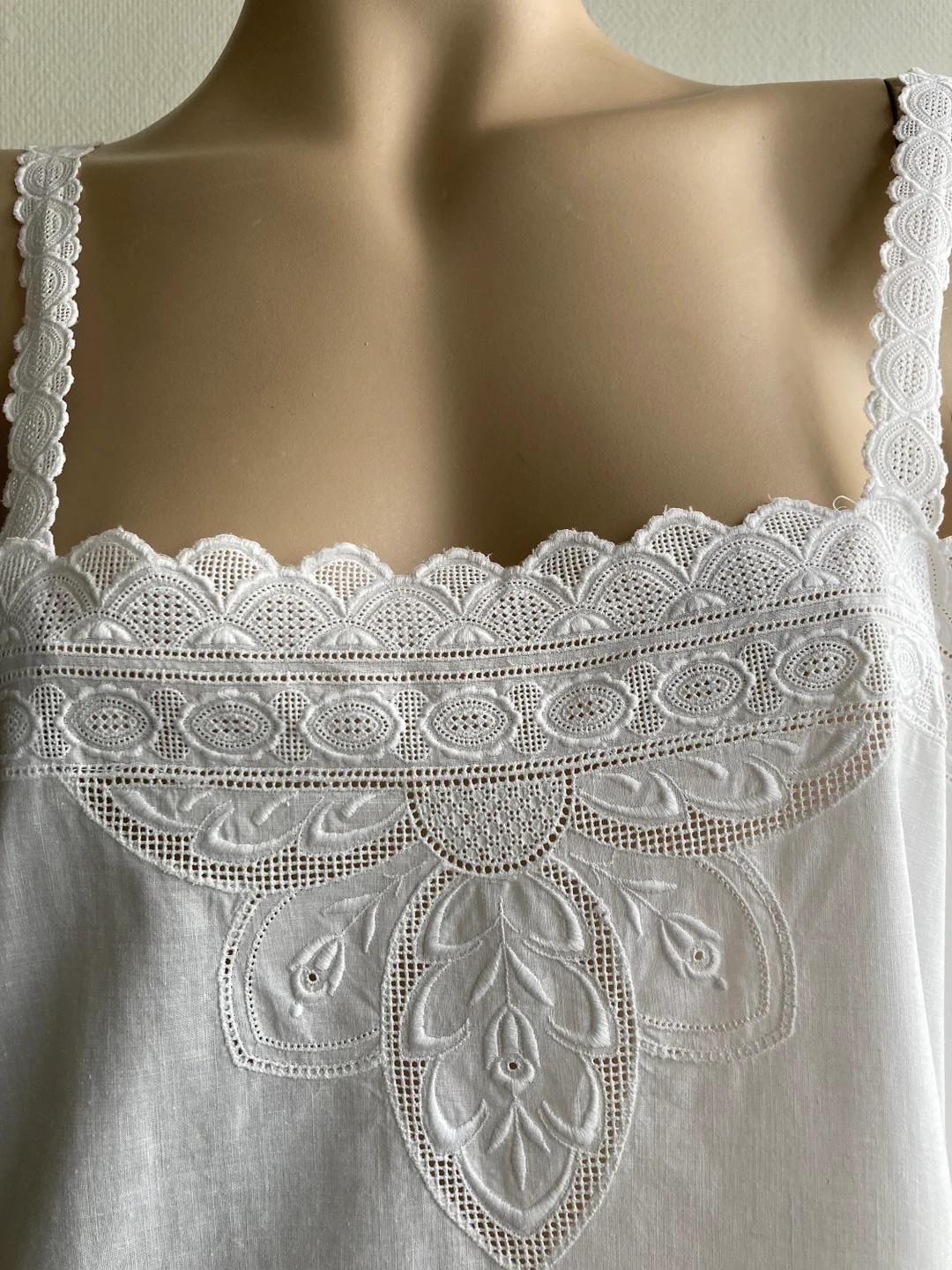 1930s White Cotton Drop Waist Slip Dress or Night Gown With Embroidery Lace Larger Size - Etsy | Etsy (US)