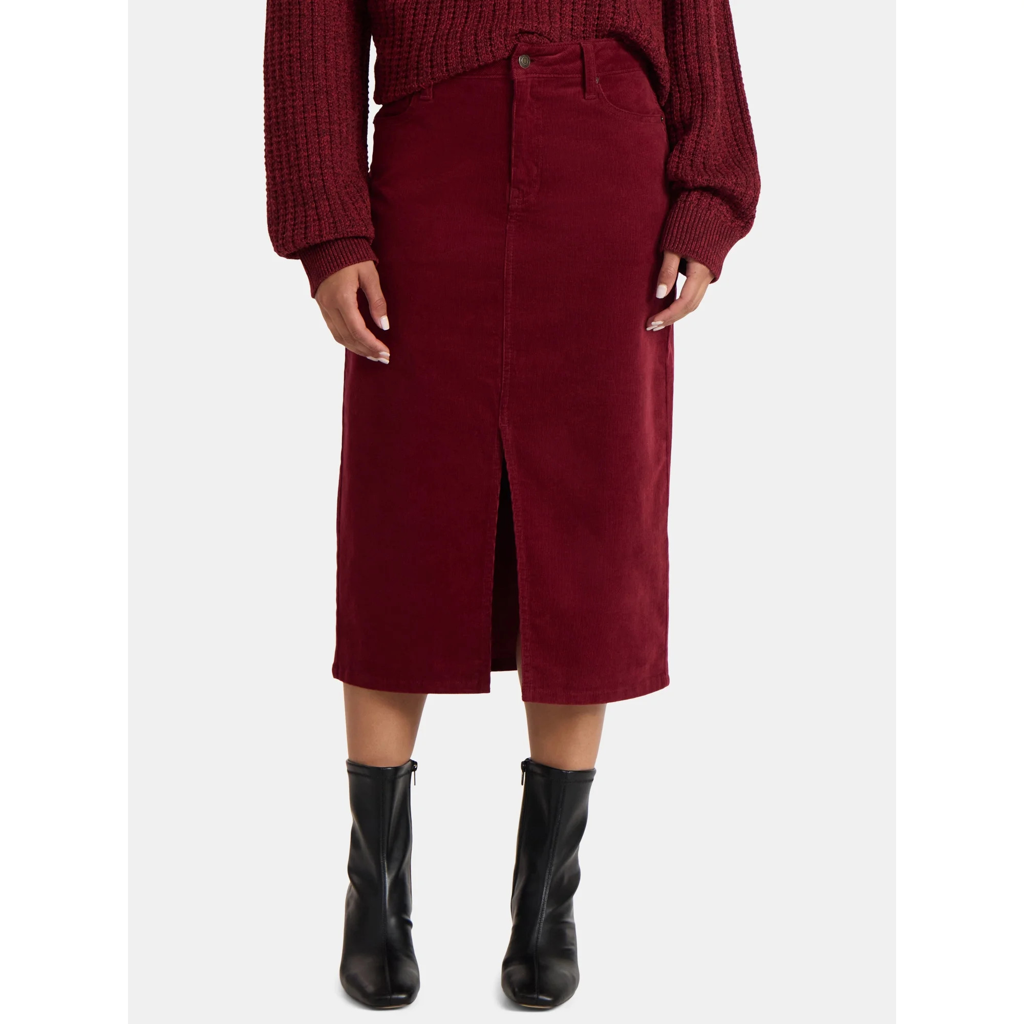 Time and Tru Women's Corduroy Midi Skirt with Front Slit, Sizes 0-20 | Walmart (US)