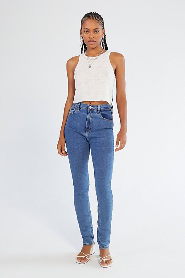 BDG High-Rise Longline Girlfriend Jean â€“ Indigo - Blue 24 W at Urban Outfitters | Urban Outfitters US