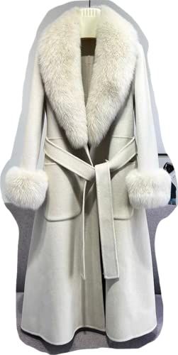 Amazon.com: FE-05 Cashmere Long Coat With Real Fox Fur Big Collar And Big Cuffs And Belt For Wome... | Amazon (US)