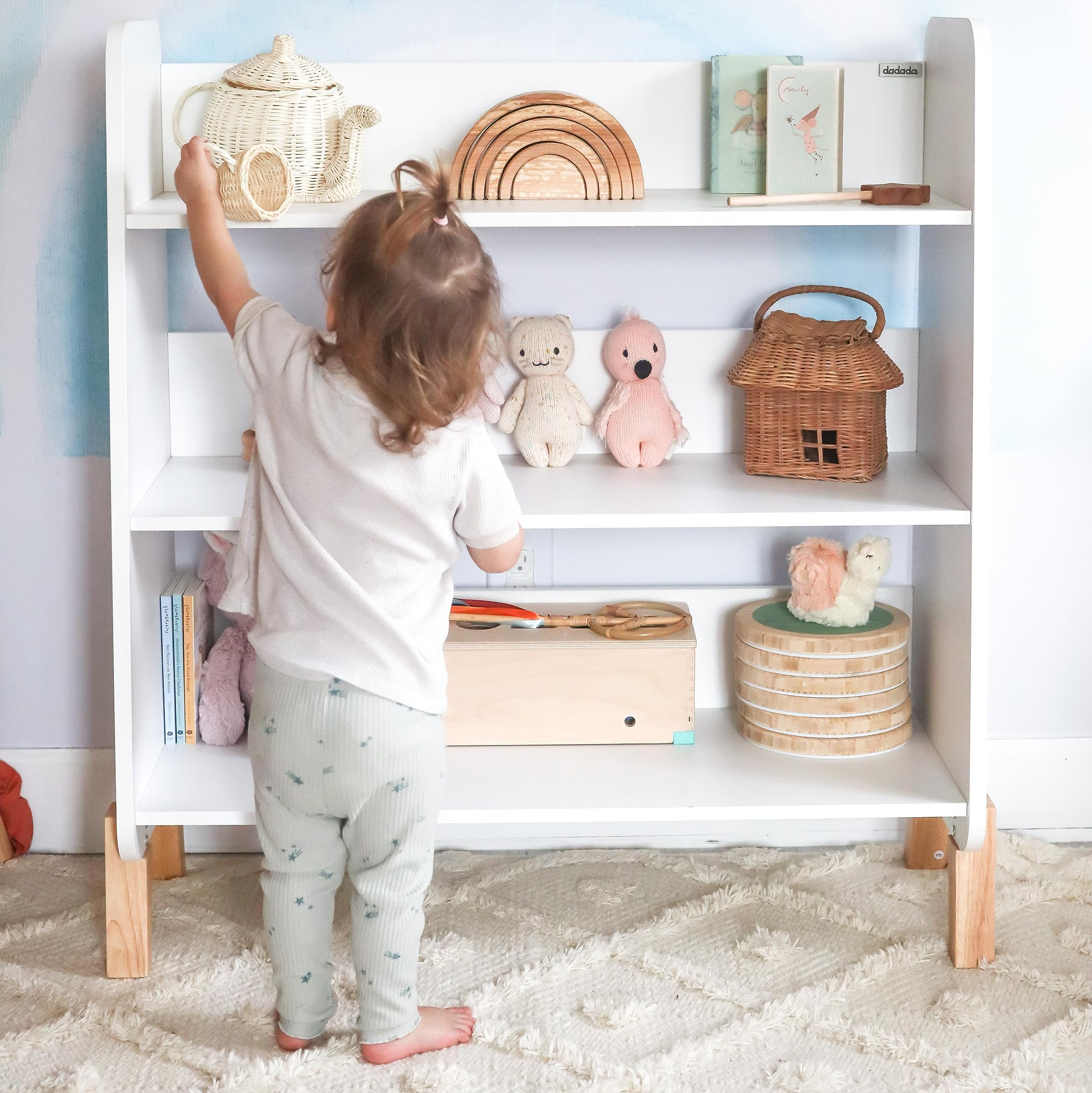 dadada Muse Toddler Bookshelf, 3-Tier 30" Modern Storage Display, White/Natural | Amazon (US)
