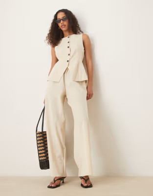 ASOS DESIGN button down waistcoat jumpsuit in oat | ASOS | ASOS (Global)