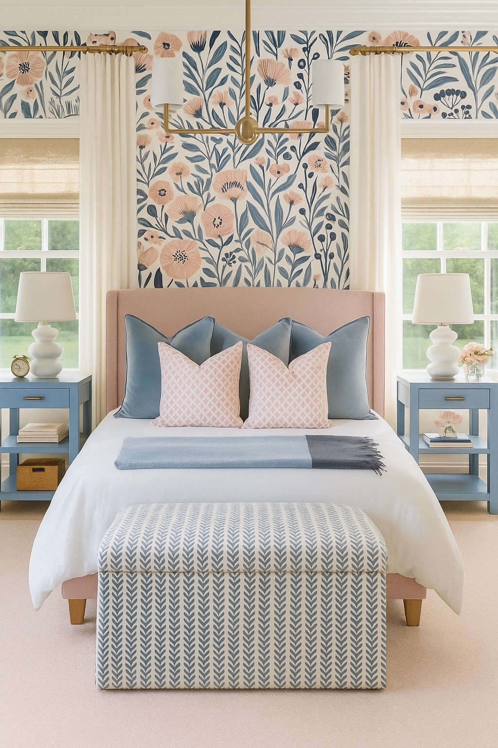 Pink and blue girls bedroom with the most darling details 

#bedroom #kidsroom #arearug #wallpaper 

#LTKHome #LTKSaleAlert