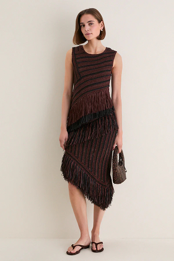 Chocolate Brown and Black Beja Midi Skirt | Tuckernuck (US)