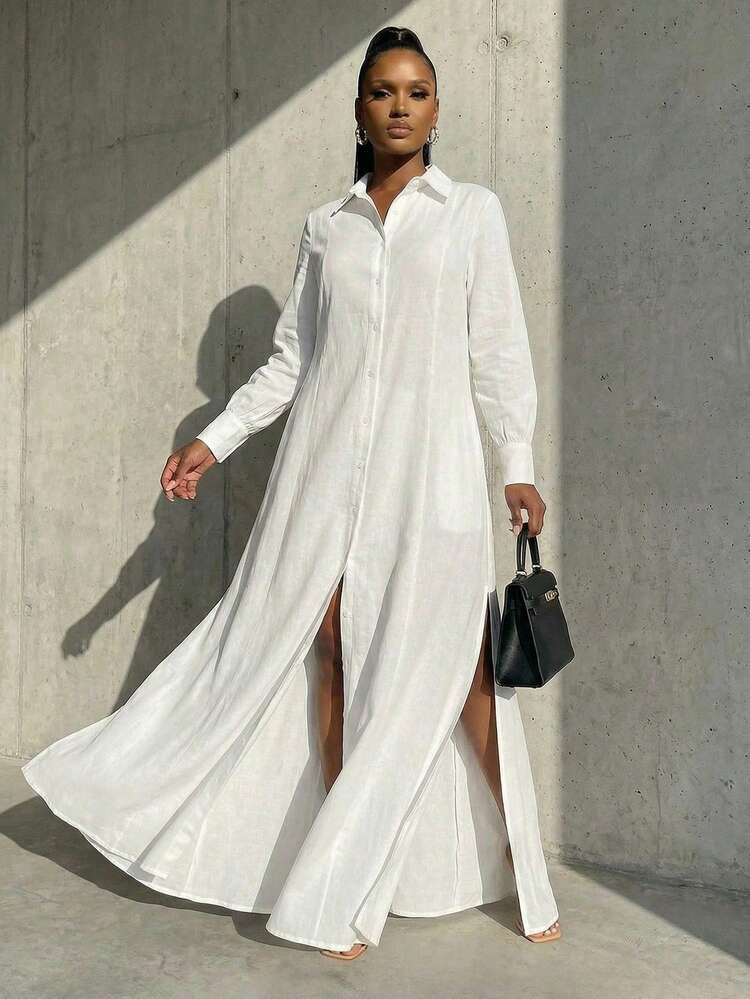 BamGlimmer Spring Valentine's Day New Year Holiday New Unique Design Lantern Sleeve Pure White Color Women's Dress, Fashionable Resort Wear, Suitable For Travel, Vacation, Party And Gathering, Passionate Holiday Romantic, Daily Outing, Party And Gathering | SHEIN