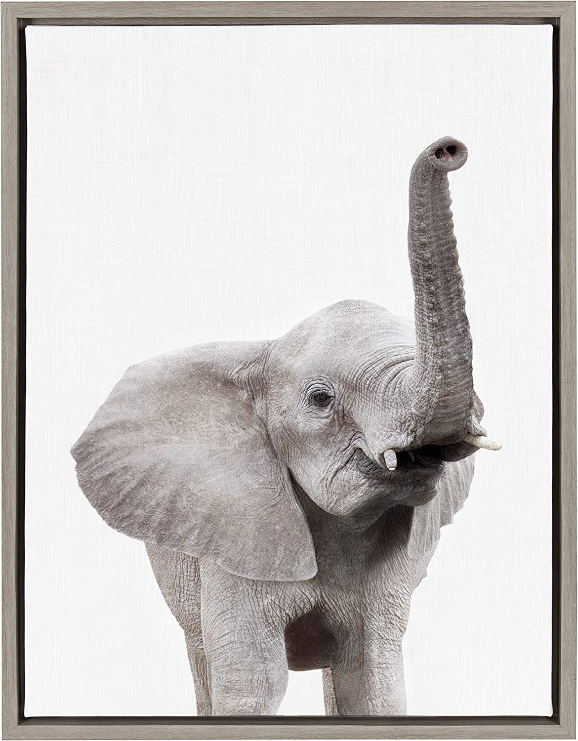 Kate and Laurel Sylvie Elephant with Raised Trunk Animal Print Portrait Framed Canvas Wall Art by... | Amazon (US)