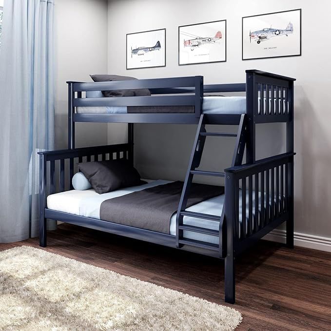 Max & Lily Bunk Bed Twin Over Full Size with Ladder, Solid Wood Platform Bed Frame with Ladder fo... | Amazon (US)