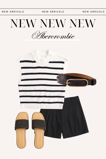 Spring outfit from Abercrombie!!! 
Black shorts, striped tank, black belt, black sandals, spring fashion 

#LTKSeasonal #LTKfindsunder100 #LTKfindsunder50