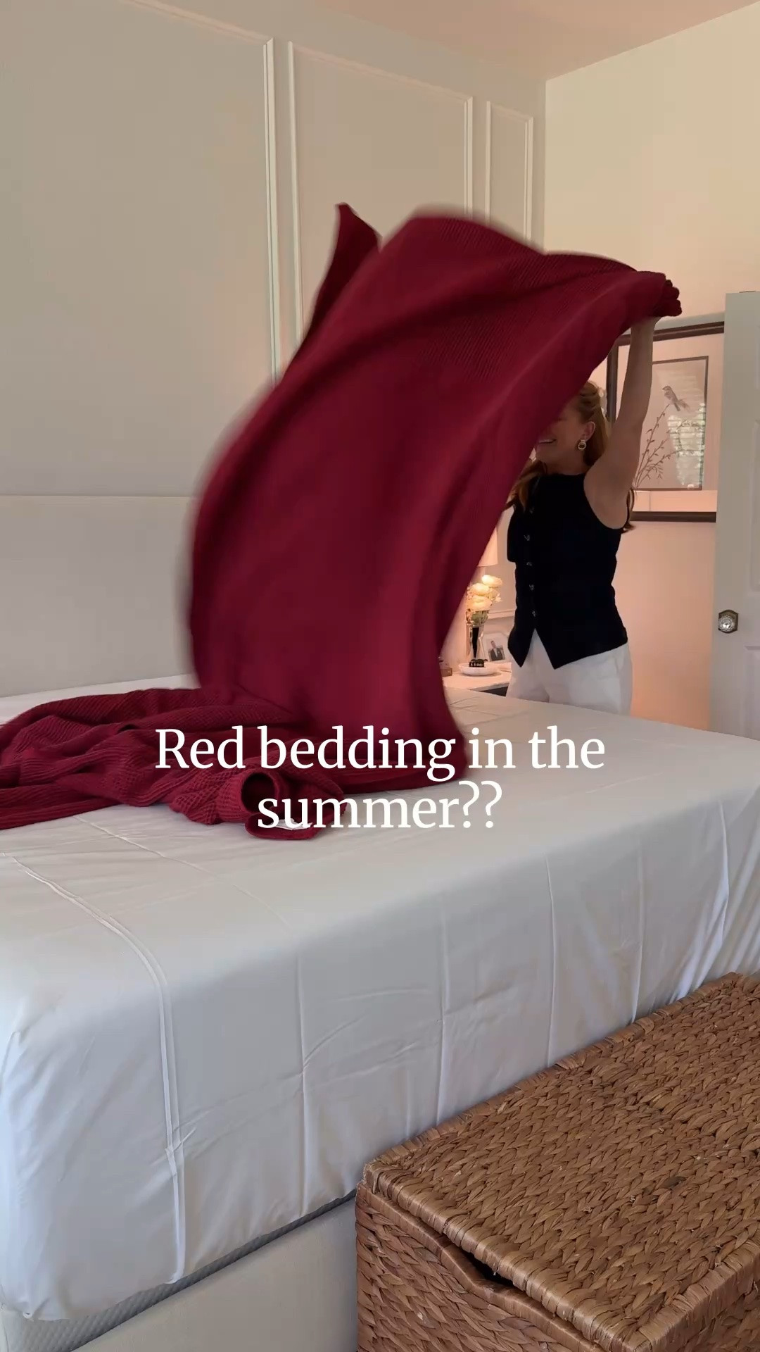 Red bedding in the summer?❤️

Trust the process.

I took a color I usually associate with the holidays and turned it into a classic Americana-inspired bedroom with crisp white sheets, a deep navy duvet, vintage flag details, and one very patriotic chocolate lab. 🐾

There’s something about red, white, and blue that feels timeless this time of year. The perfect setup for slow summer mornings, coffee in bed, and counting down to fireworks.☕️🇺🇸✨