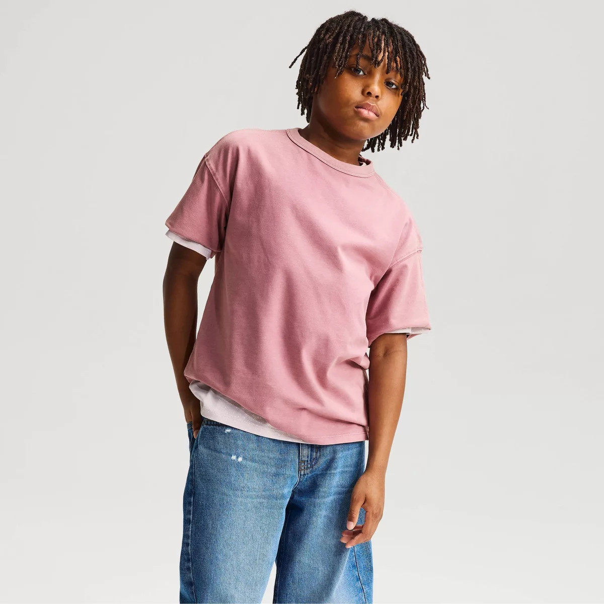 Boys' Short Sleeve Oversized Heavyweight Washed T-Shirt - Cat & Jack\u2122 Mauve S | Target