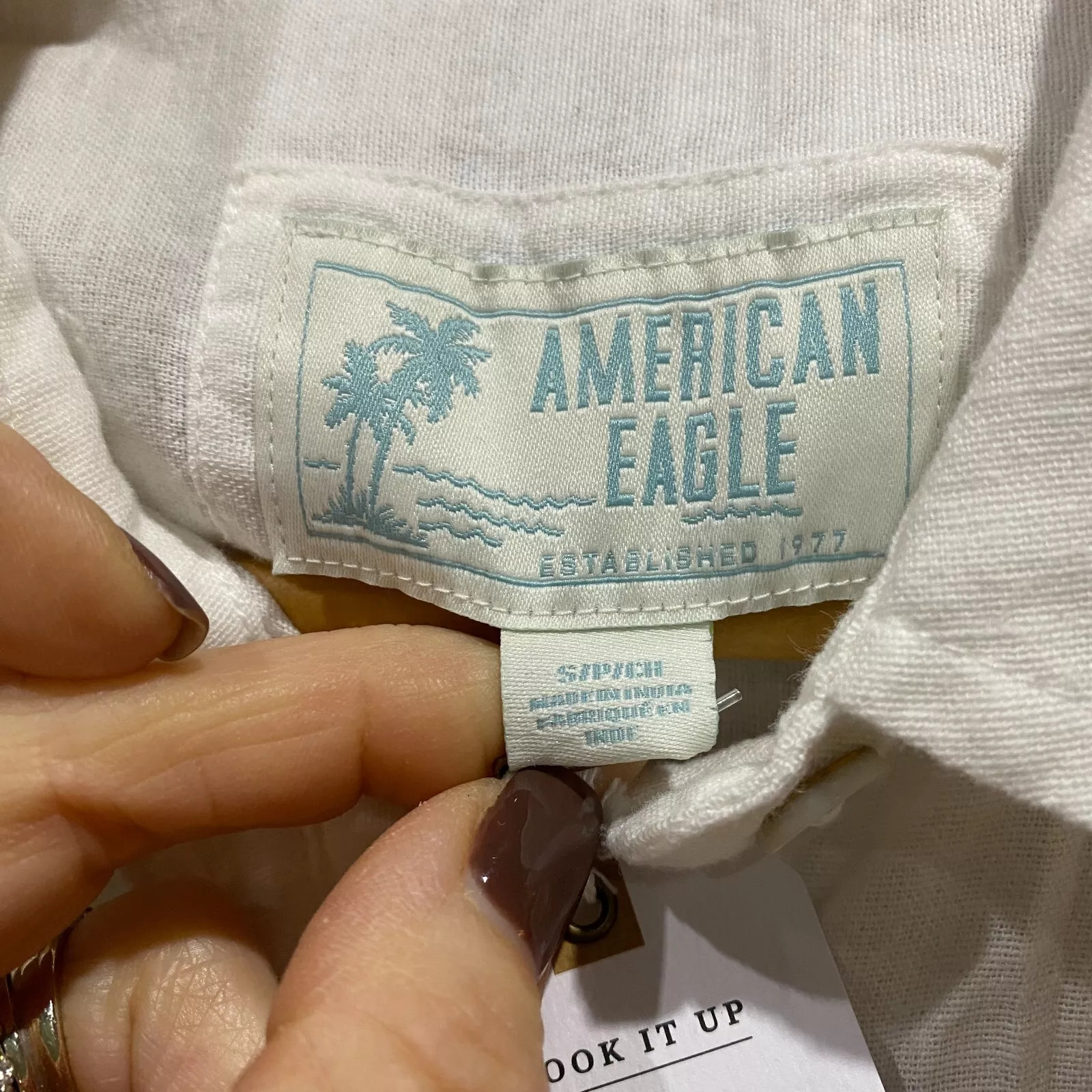 American Eagle Linen Lace Button Up Shirt Prairie Women Small White Peasant | eBay | eBay US