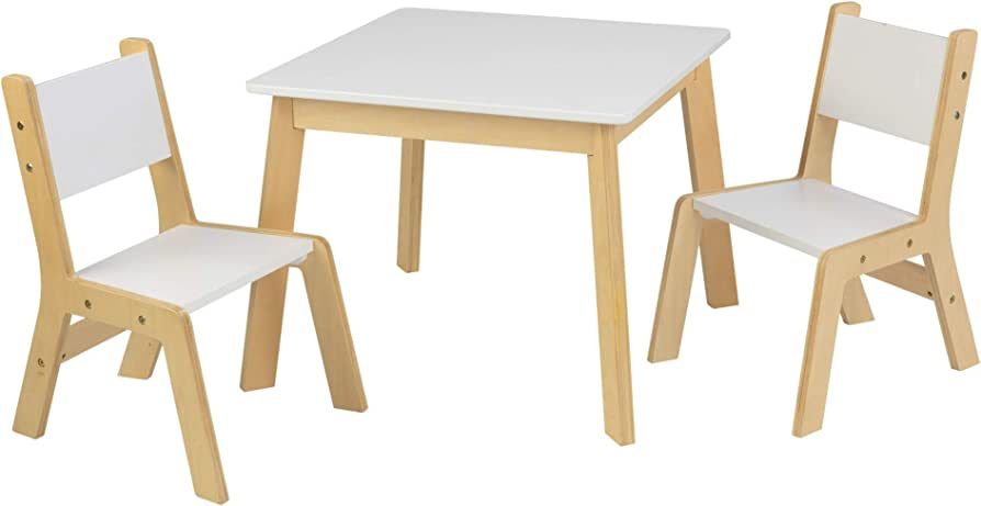 KidKraft Wooden Modern Table & 2 Chair Set, Children's Furniture, White & Natural, Gift for Ages ... | Amazon (US)