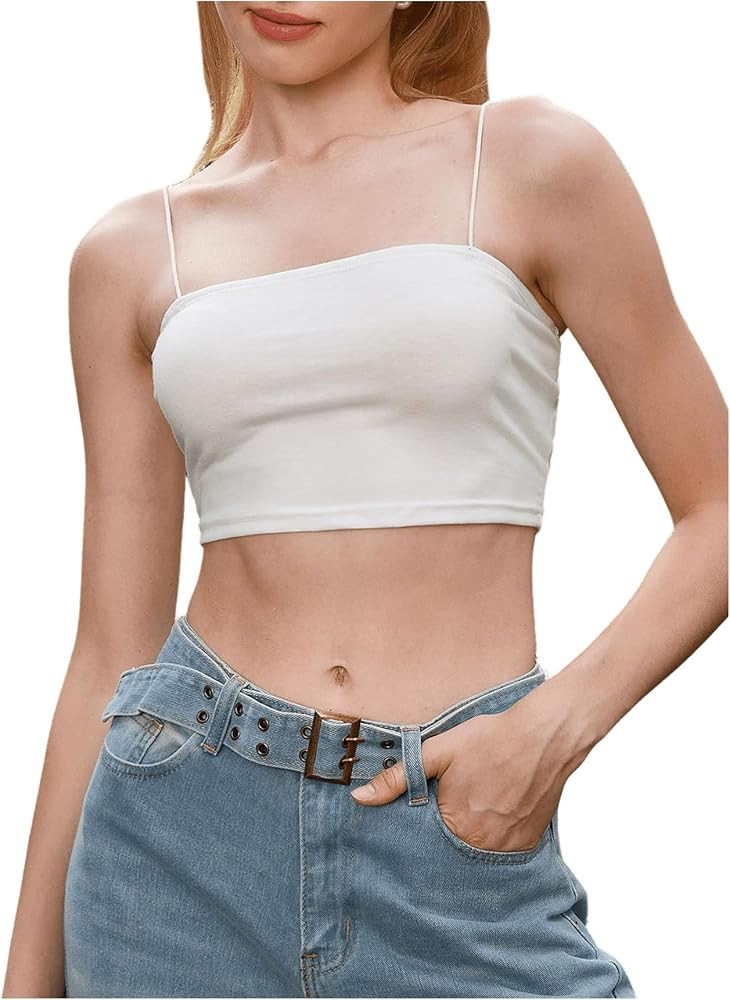 OYOANGLE Women's Square Neck Sleeveless Spaghetti Strap Cami Tops Solid Basic Slim Fit Crop Camis... | Amazon (US)