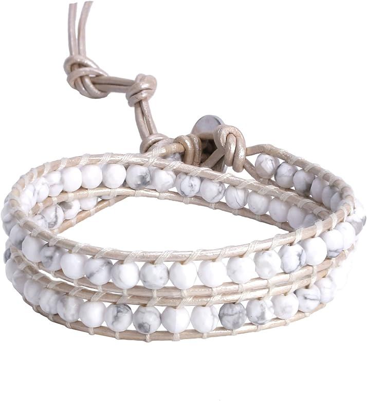 KELITCH Created Agate Crystal Gems Beads Charm 2 Wrap Bracelets Handmade Natural Leather New Jewe... | Amazon (US)