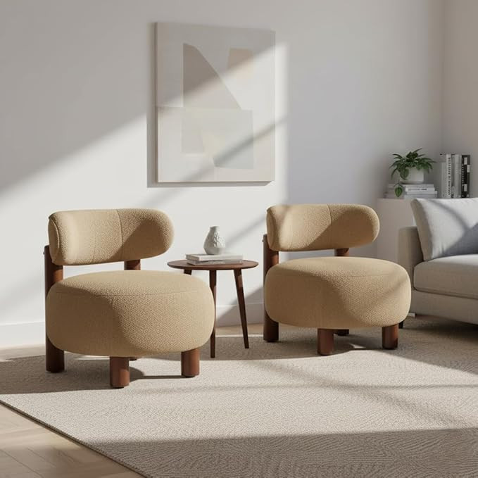 KISLOT, Modern Boucle Accent Chair, Curved Backrest, Camel, Set of 2 | Amazon (US)