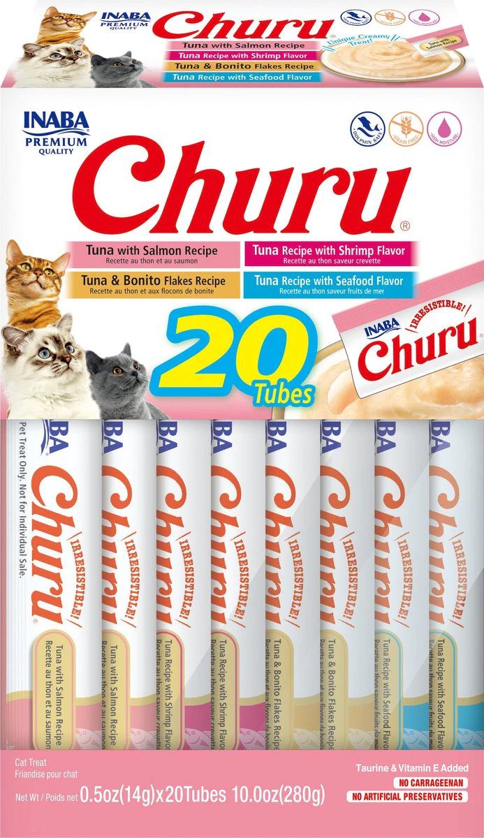 Inaba Churu Seafood Variety Creamy Puree Grain-Free Lickable Cat Treats. 0.5-oz tube, 20 count | Chewy.com