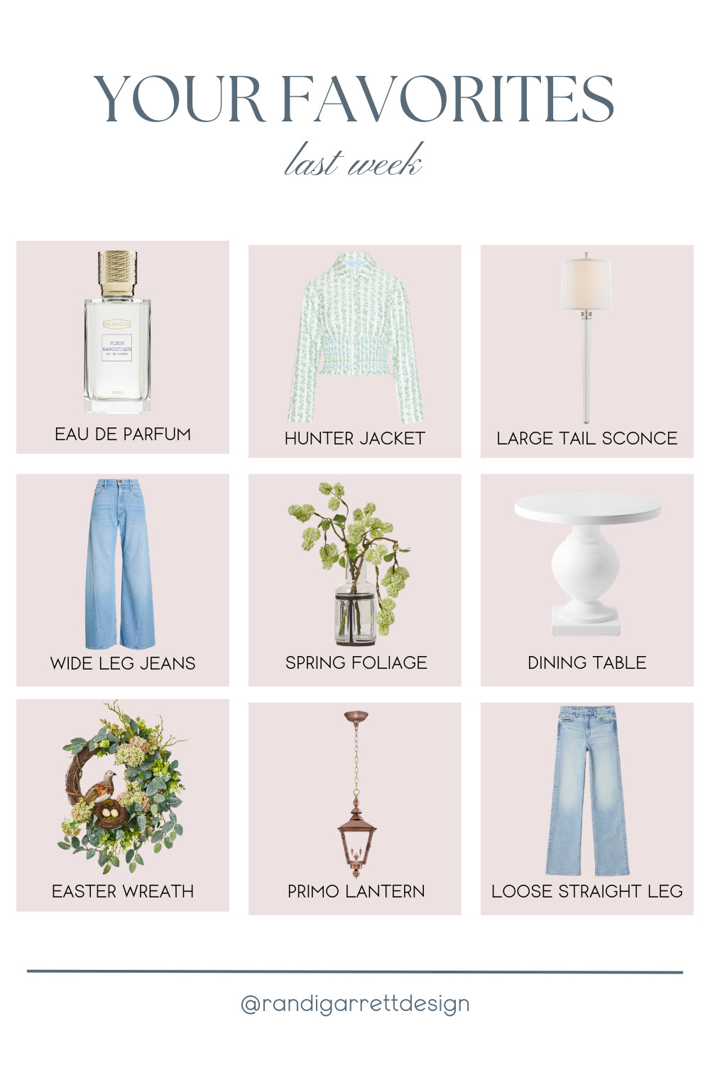 Your favorites of the week 🤍 Home and style finds we’re loving — chic decor, wide-leg staple jeans, relaxed denim, a floral perfume, stunning faux florals, and a little Easter decor. 

 

#LTKootd #LTKHome #LTKBeauty