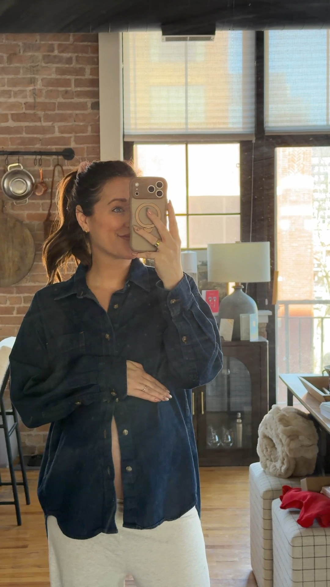 Comfy cozy pregnancy outfit. Wearing a small in the aritzia button down! 

#LTKBump