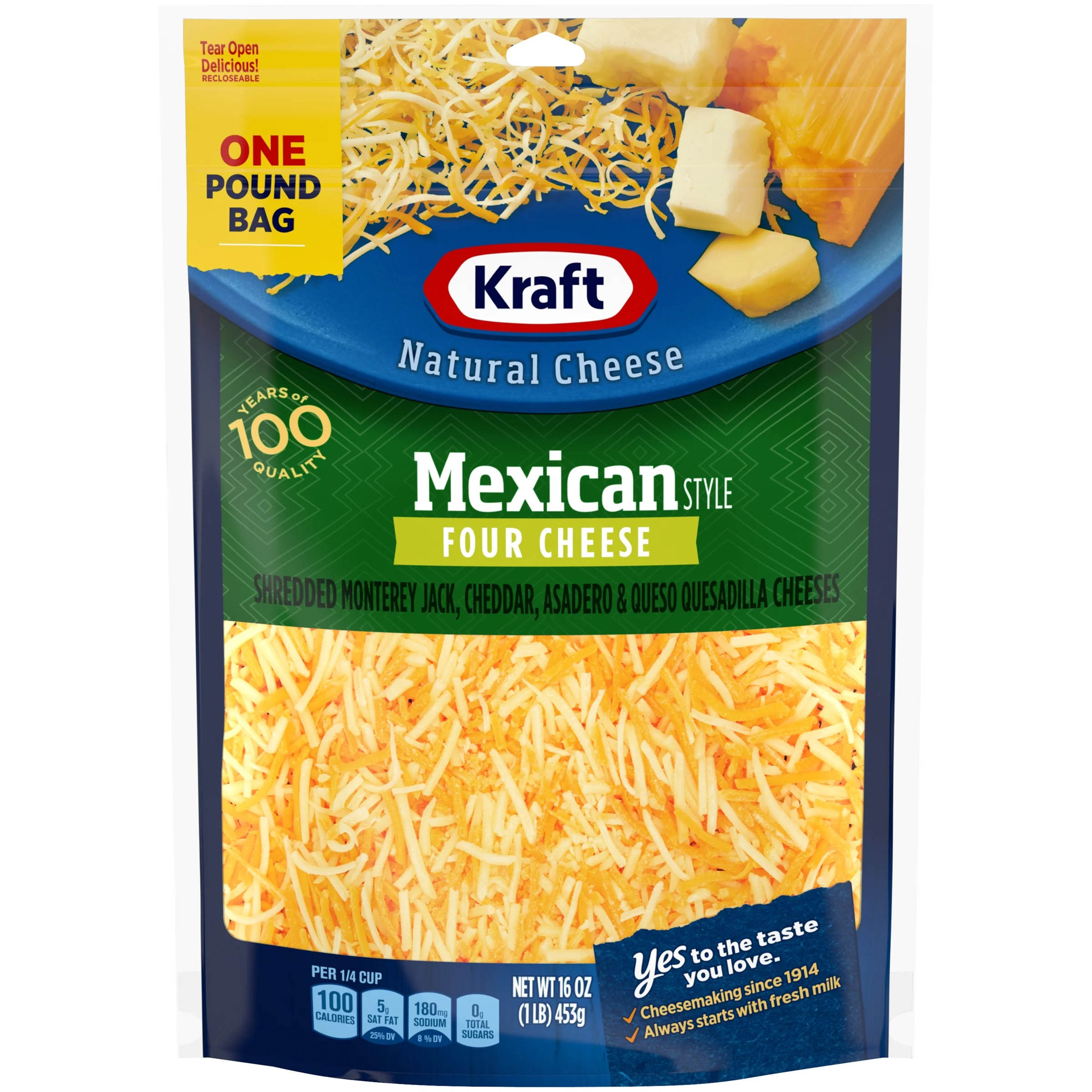 Kraft Mexican Style Four Cheese Blend Shredded Cheese, 16 oz Bag | Walmart (US)