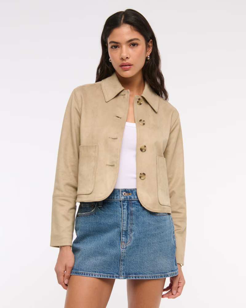 Vegan Suede Button-Through Jacket | Abercrombie & Fitch (US)