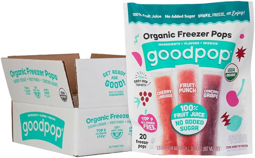 GoodPop Organic Freezer Pops - Cherry Limeaide, Fruit Punch, Grape, 100% Juice, No Added Sugar - ... | Amazon (US)