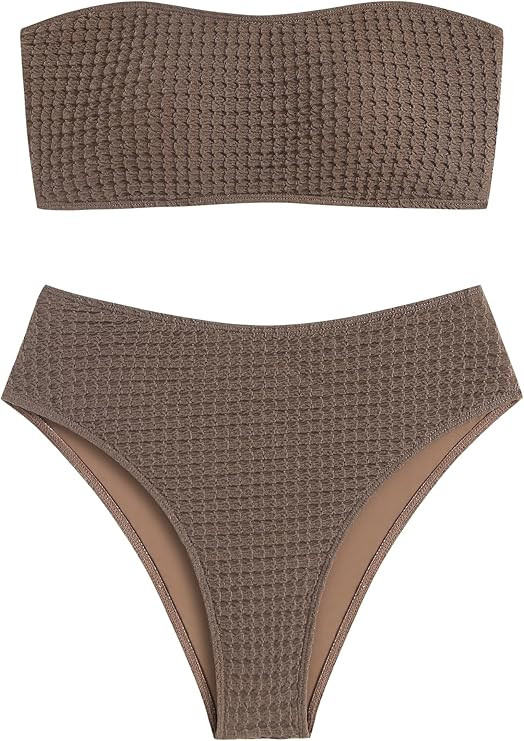 ZAFUL Women's Strapless Solid Color 2 Pieces Swimsuit Bandeau Bikini Bathing Suit | Amazon (US)