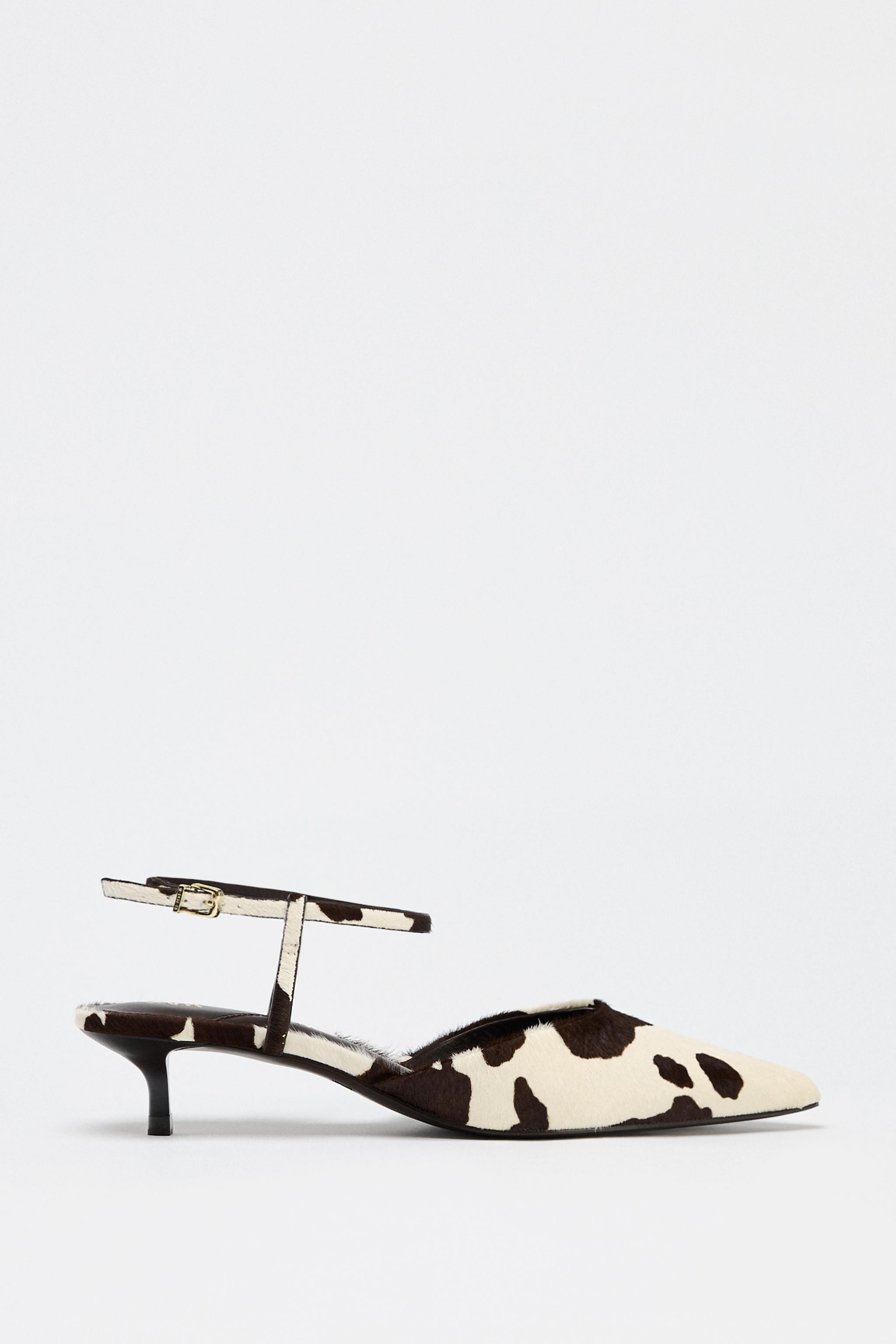 FUR TRIMMED LEATHER SLINGBACK KITTEN HEELS | Zara US