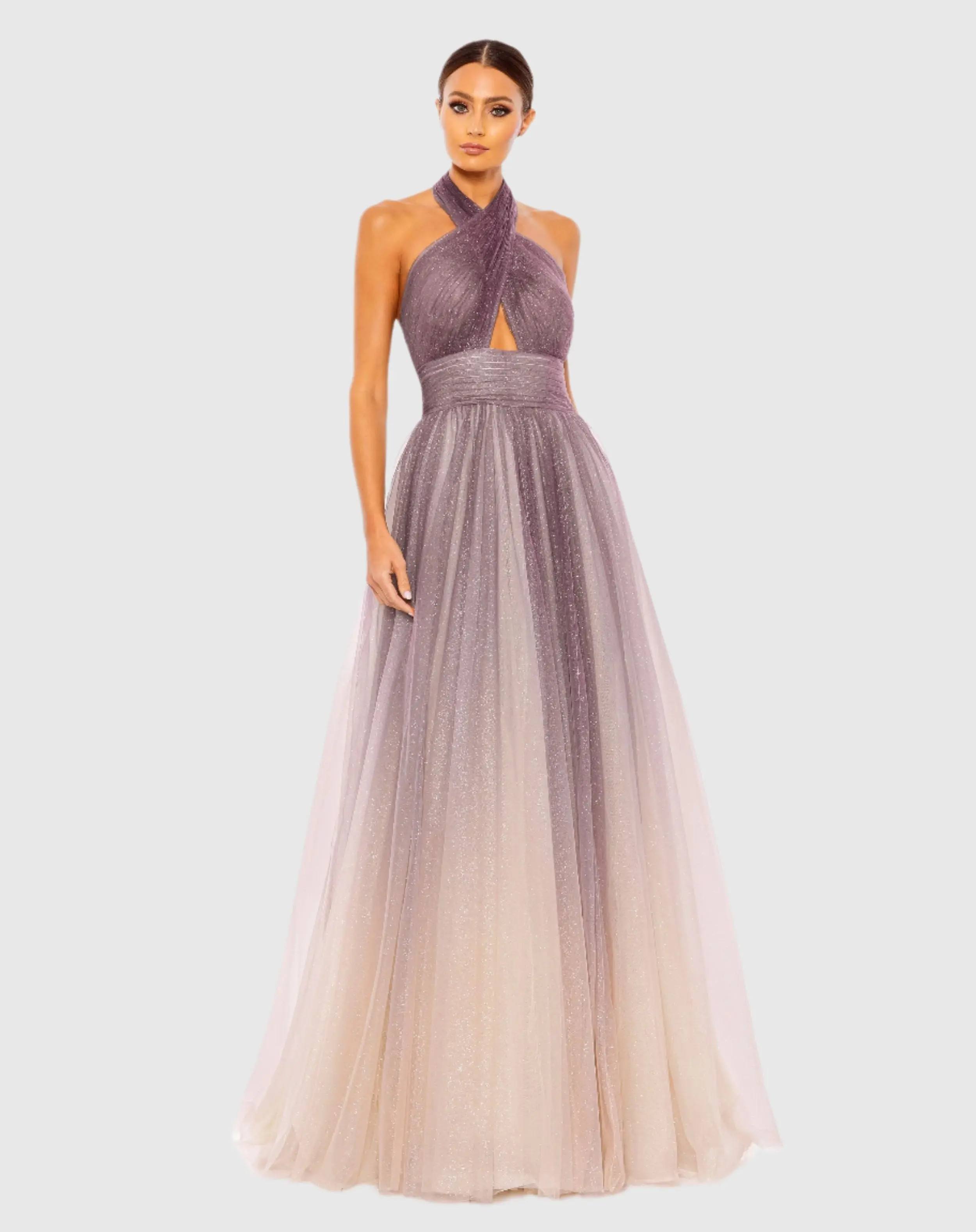 Glitter Ombre Halter Neck Ballgown | Mac Duggal