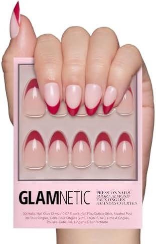Glamnetic Press On Nails - Rose Garden | Semi-Transparent Red French Tip Short Almond Fake Nails ... | Amazon (US)