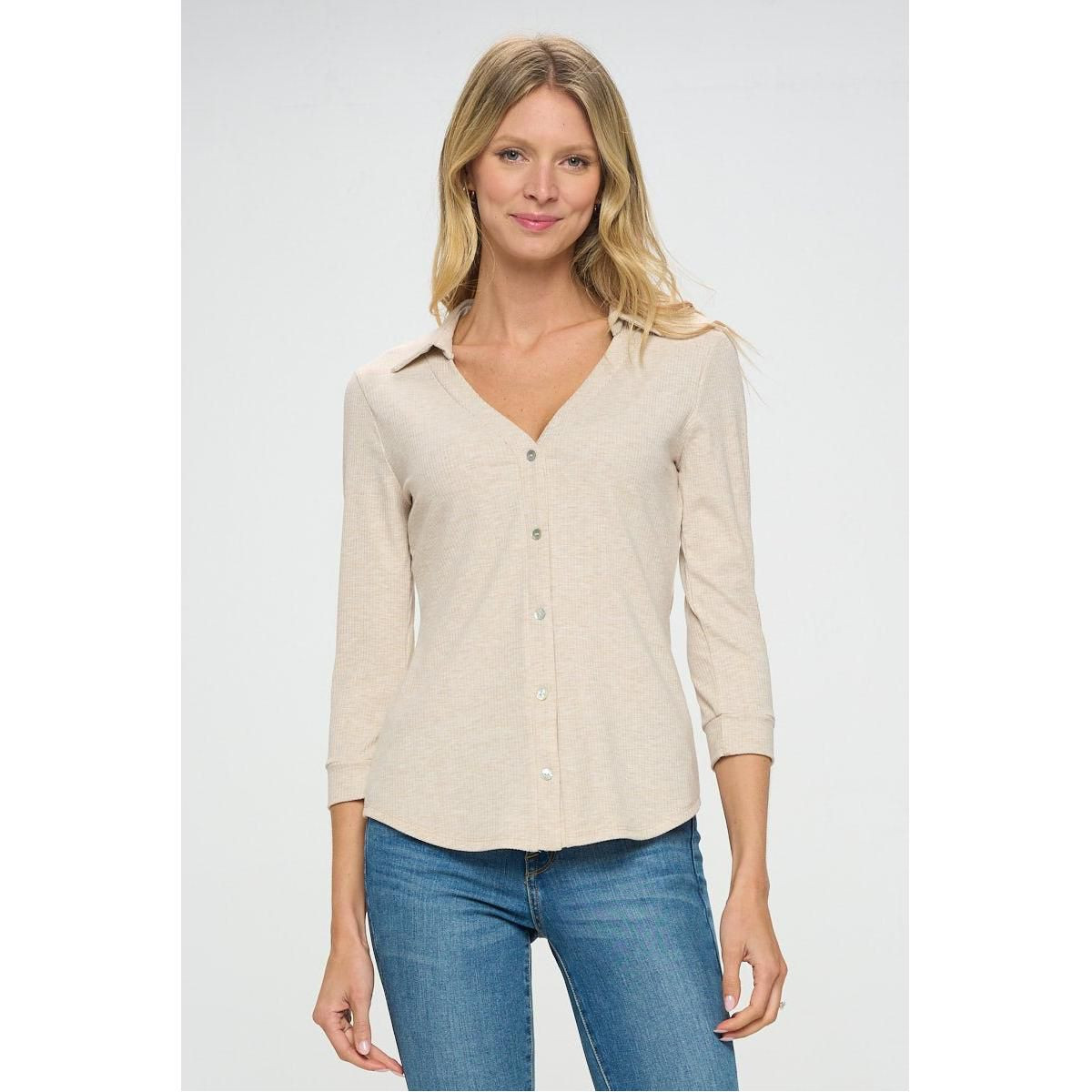 WEST K Women's Amaya Rib Knit Button Down Collar Top | Target