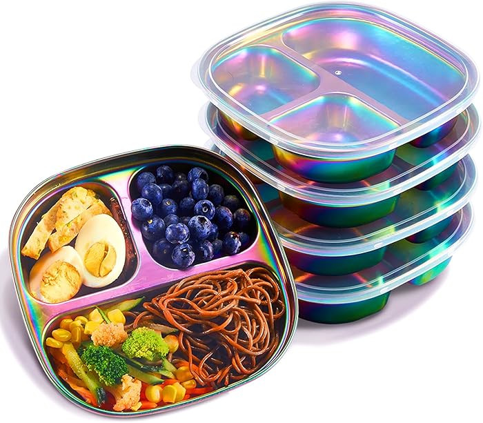 MIMORE Stainless Steel Kids Plates - 5 Pack Toddler Plates with Lids - Non Toxic & Divided | Amazon (US)
